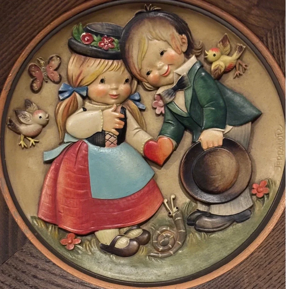 ANRI Wood Relief Plate Brown Wedding‎ Day 1974 Juan Ferrandiz Hand Carved Italy